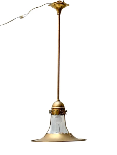 Arts & Crafts Brass Pendant with Glass Shade, 1900s
